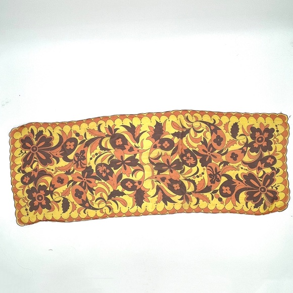 Vintage 1960s Stylized Floral Rectangular Chiffon Head Scarf w/Scalloped Edges - Picture 5 of 7